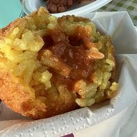 Vegan arancino filled with seitan ragù 🍘  at La sciara del Gusto in Fontanafredda