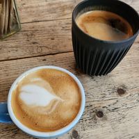 Cortado with oat milk and Americano at Kahaila in East London