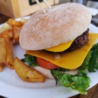Cheese burger and hand cut chips at The English Bakery Cafe in Gran Canaria