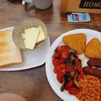 This was the standard breakfast but there is an option to go large. Vegan butter and oat milk for my brew 😊 at The English Bakery Cafe in Gran Canaria