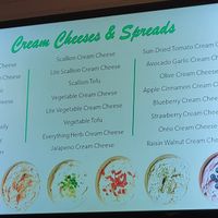Cream cheese options, including vegan at Ess a Bagel - W 32nd in New York City