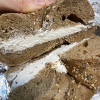 Whole wheat everything with tofu scallion shmear   at Ess a Bagel - W 32nd in New York City