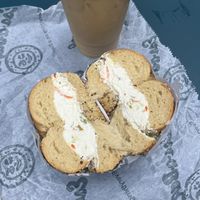 everything bagel with vegetable tofu spread  at Ess a Bagel - W 32nd in New York City