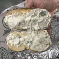 Toasted salt with tofu scallion cream cheesee  at Ess a Bagel - W 32nd in New York City