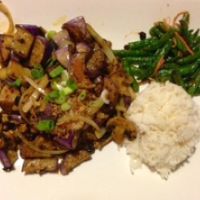 Crispy eggplant with ginger and mushrooms. at Flavours of Malaysia in Pittsfield