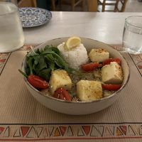 Green curry with vegetables and tofuu  at Olaya Bistro in Crete