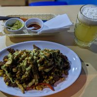 Mega Mazorca + Jugo de Lulo + Guacamole + Salsa Tamarindo at Estación Vegana in Bogota