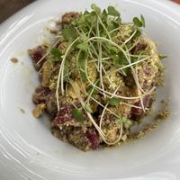 Beet gnocchi   at Agni Vital Kitchen in Bacalar