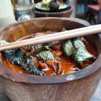 Ramen Tom Yum (lot more noodles underneath mushrooms, not seen in photo) at Agni Vital Kitchen in Bacalar