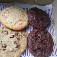 Birthday cake, chocolate chunk, and double chocolate chunk at Insomnia Cookies  in Washington