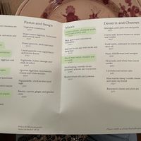 Highlighted green what I was told was vegan or could be made vegan  at Rosetta in Mexico City