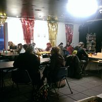 The ever changing décor of the café! at Giro's Cafe in Belfast