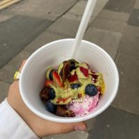 Raspberry (?) froyo with toppings  at Frurt in Prestwich