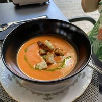 Very yummy traditonal Salmorejo  at La Regina Restaurante in Madrid