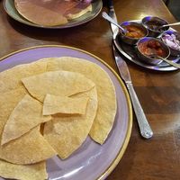 Poppadoms and pickle tray. at Namaste Village Cambridge in Cambridge