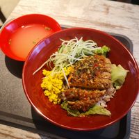Thai style chicken cutlet rice.  It was tasty and the cutlet had a nice crunch to it. at Kang Su Vegetarian 康素 - Orchard in Central Singapore