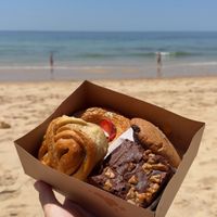 Cinnamon knot, brownie w/ walnuts, strawberry danish, sea salt chocolate chip cookie  at All Things Dough in Lagos
