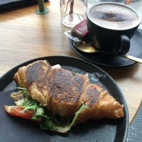 Croissant with pesto and “feta” 9 / 10 and hot chocolate   at IVY Tagesbar in Munich