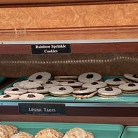 Vegan linzer tarts and rainbow sprinkle cookies  at Alpine Pastry Shop in Smithtown