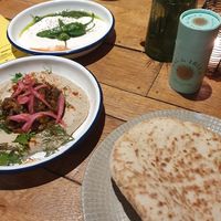 Hummus with mushrooms (and behind labneh) at MazzelTov! in Roosendaal