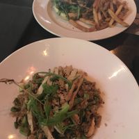 “Chicken” rice & veggies, vegan burger at Yard House in Honolulu