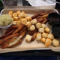 Fried tofu basket with hand cut fries and apple slaw  at Down Island Gulf Seafood Restaurant in Santa Rosa Beach