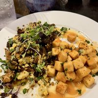 Mushrooms, Brussels, and tofu  at Down Island Gulf Seafood Restaurant in Santa Rosa Beach
