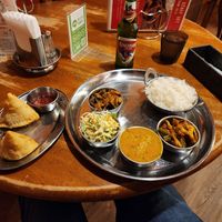 Vegan plate and vegetable Samosa. at Indira Indian Restaurant in Chatan