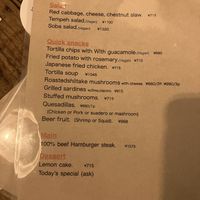 English Dinner Menu  at Kitade Shokudo in Tokyo