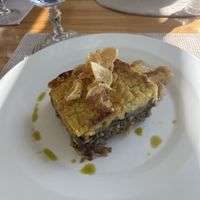 Delicious vegan moussaka !  at Aris Restaurant in Santorini