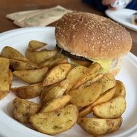 Beyond burger with potato wedges  at Ubuntu Lounge Bar - Maybe closed in Skiathos