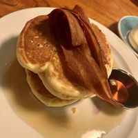 Blueberry pancakes with La Vie bacon & maple syrup  at The Breakfast Club in Brighton