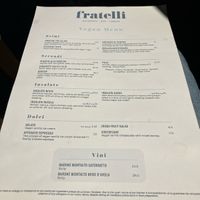 Menu Dec 2024  at Fratelli in Newcastle Upon Tyne