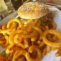 Vegan burger w curly fries  at Imbiss zur Rast in Clausthal-zellerfeld