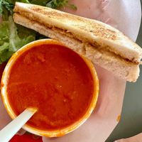 Grilled cheese with tomato soupp  at The Vegan Farmer in Eugene
