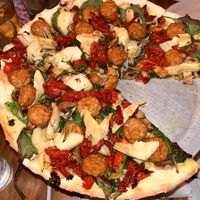 Pesto pizza with smart sausage   at Pizzetta in Mystic