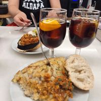 Pintxo tortilla y de berenjena con vermuts caseros at Aldapa in Pamplona