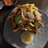 Taco salad with veggies instead of meat, no dairy and citrus vinaigrette .  at Miguel's Mexican Restaurant in Bangor