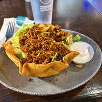 Vegan taco salad with sour crème.  at Miguel's Mexican Restaurant in Bangor