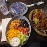 Vegan fajitas with vegan sour cream and vegan cheese at Miguel's Mexican Restaurant in Bangor