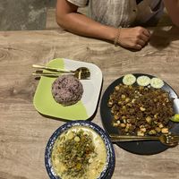 Mung bean curry and Pineapple fried rice with tofu  at Gummy Bear Restaurant in Koh Phangan