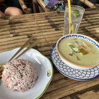 green vegetable curry with rice  at Gummy Bear Restaurant in Koh Phangan