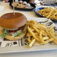 Falafel burger with fries at Chapter One in Gran Canaria