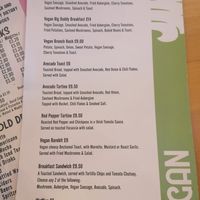 Vegan menu at Sugar Daddy's Café in Worcester