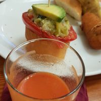 Gazpacho and tomato avocado bread at Baztan Pintxos & Bar in San Sebastian