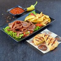 Portion of mega meatless yeeros at Kokos Pitta in Patras