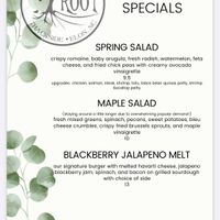 Menu at The Root Trackside in Elon