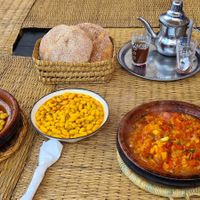 Tajine, White beans, Tuktoukah and mint tea at Chez Omar in Essaouira