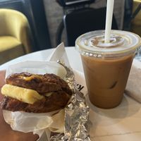 Vegan Deluxe Croissant and Hall & Oats iced coffee    at Gregorys Coffee in Washington