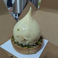 The 'Fuji' filled with pistachio cream and a layer of raspberry at Ethique Plant-based in Istanbul